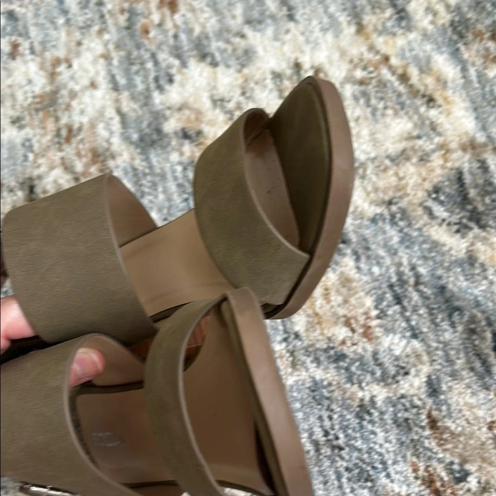 Soda Green and Brown Heels with Block Design